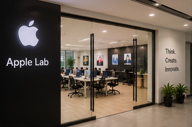 Students learning in Apple lab
