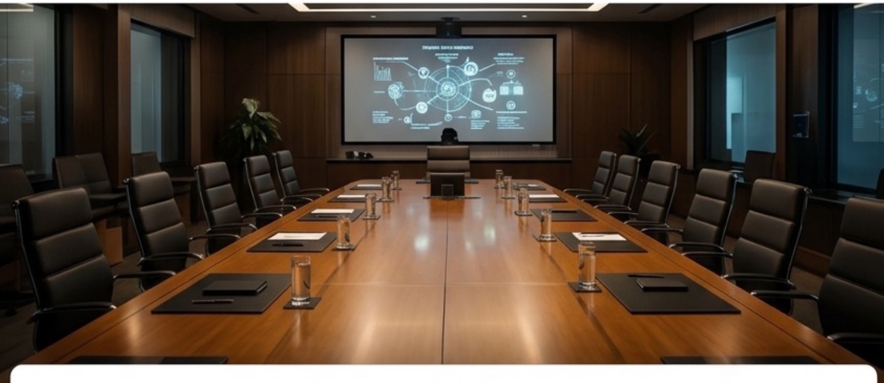 Modern executive board room prepared for leadership sessions