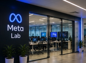 Professional digital media studio with cameras and editing workstations