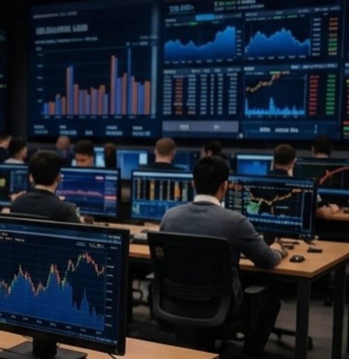 Students working in a professional global trading lab