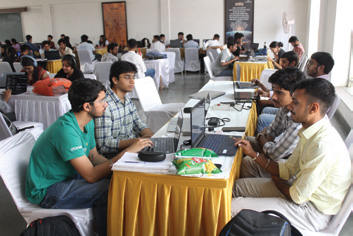 Students collaborating during a hackathon